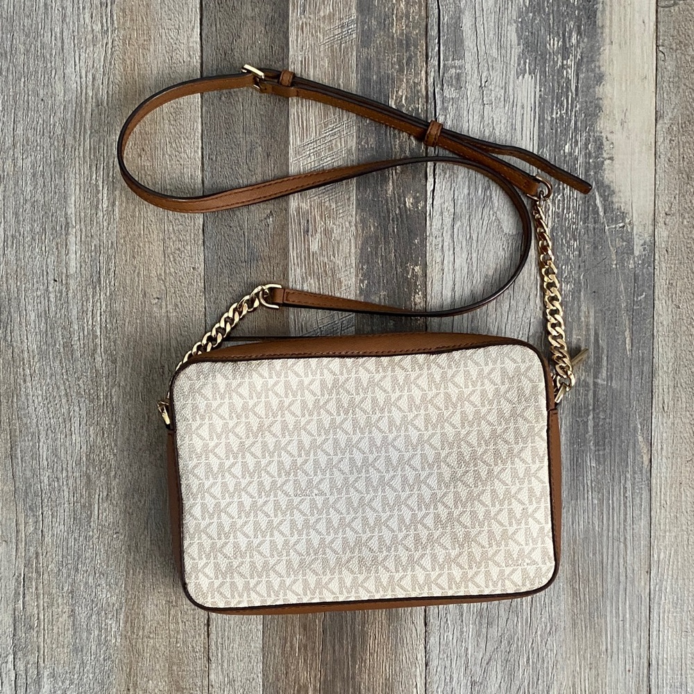 Michael Kors Tan and Cream Logo Crossbody Bag - Picture 3 of 16